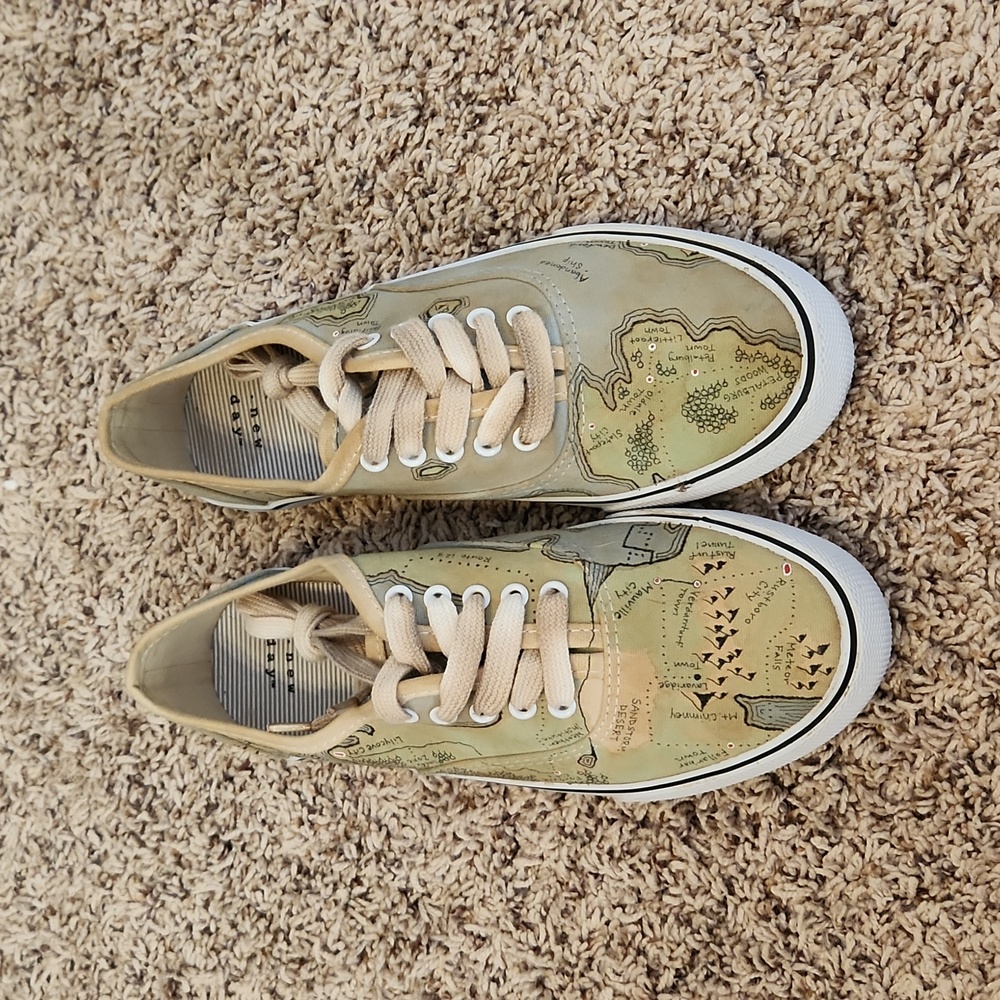 Size 6 Hand-Drawn  Pokemon Map Tennis Shoes Sneakers